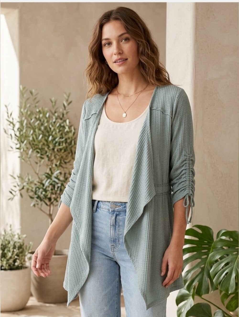 Maurices Women's Seafoam Green Waterfall Waffle Knit Cardigan Size Medium